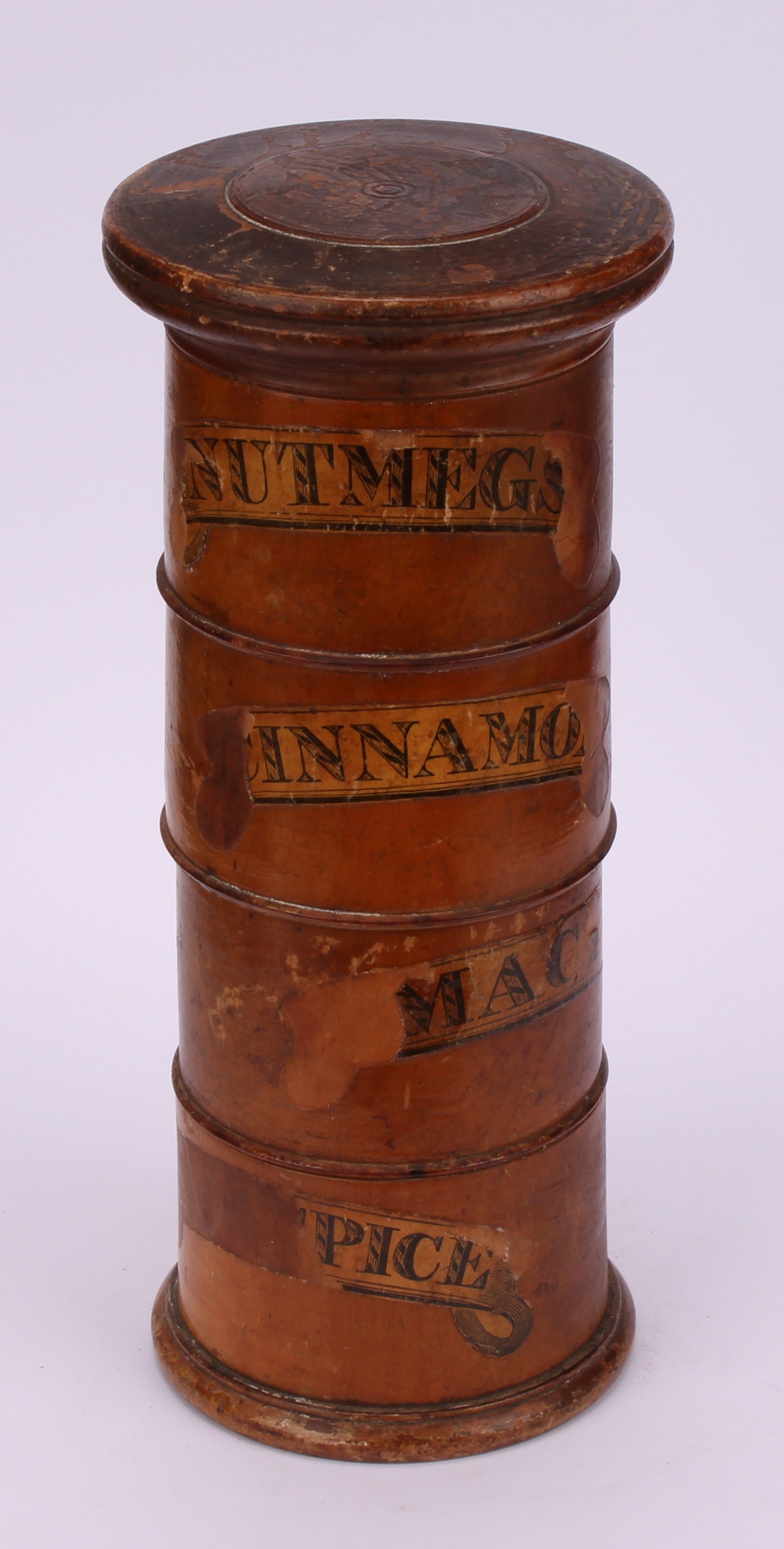 A George III four compartment sycamore spice tower, 20cm high - Image 2 of 3