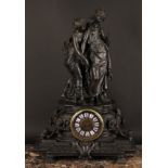 A late 19th century French spelter figural mantel clock, 9.5cm circular dial applied with Roman