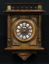 A late 19th century French Côte-d'Or walnut wall timepiece, 18.5cm circular clock dial applied