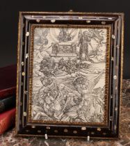 An 18th century Continental gilt metal mounted and mother of pearl marquetry cushion frame, 26.5cm x