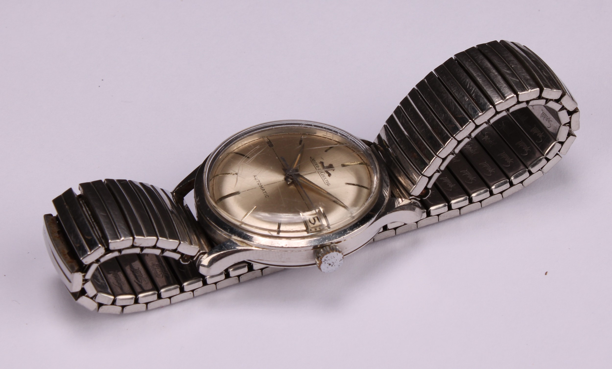 A gentleman's 1960s Jaeger Le Coultre stainless steel watch, champagne dial, baton indicators, - Image 3 of 4