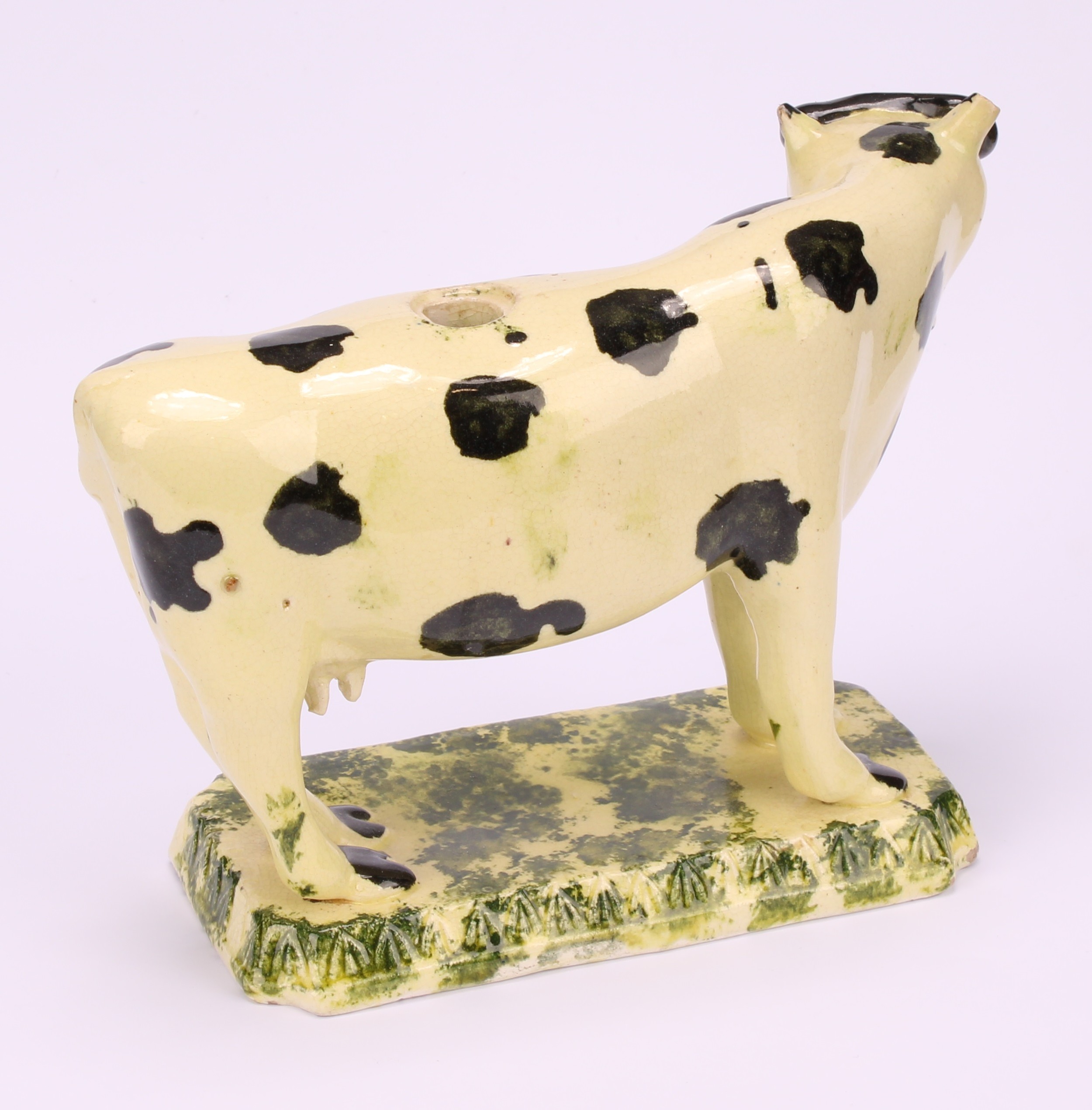 An early 19th Staffordshire spongeware cow creamer, as a dairy cow, 12cm; a 19th century - Image 5 of 11