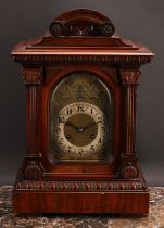 An early 20th century mahogany bracket-form mantel clock, 17.5cm brass dial with silvered chapter