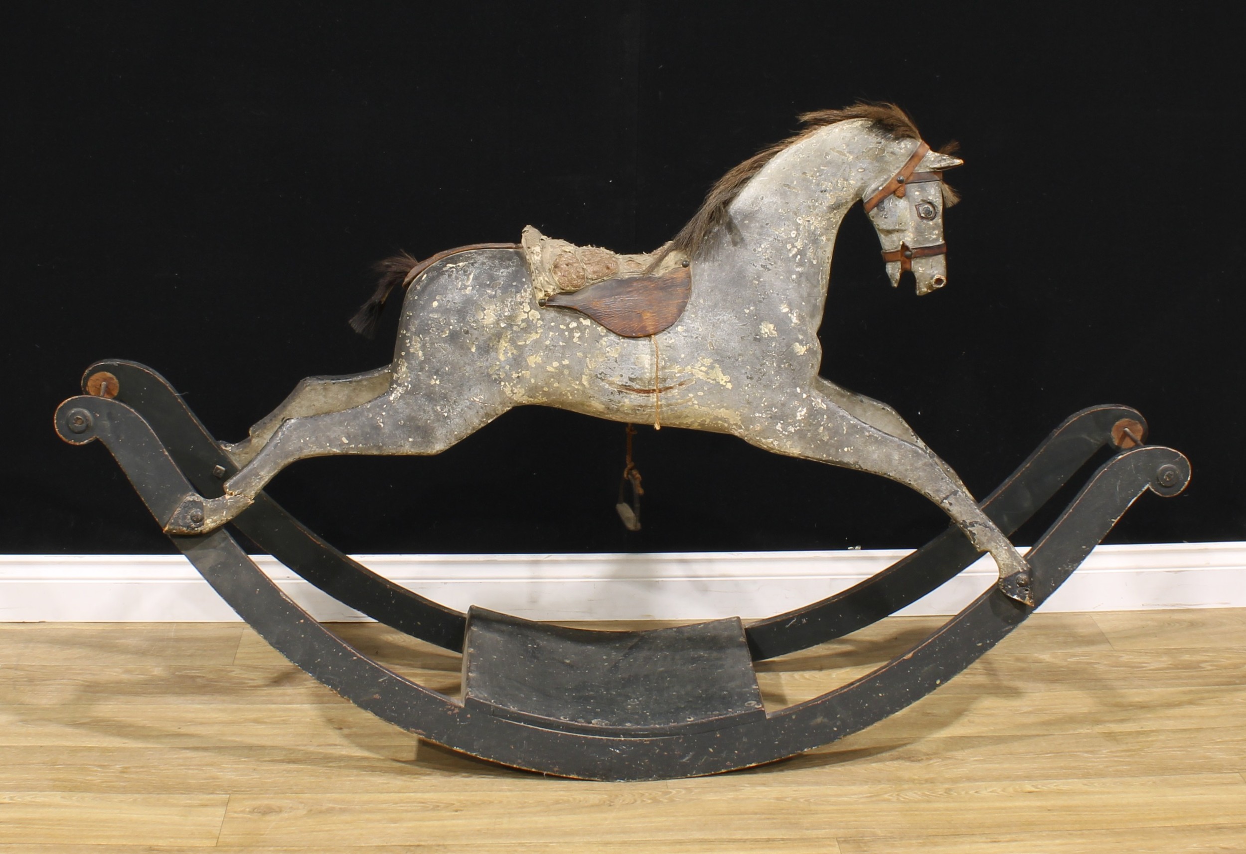 A Victorian rocking horse, sleigh base, 168cm long Provenance: reputedly removed from Friargate - Image 2 of 2