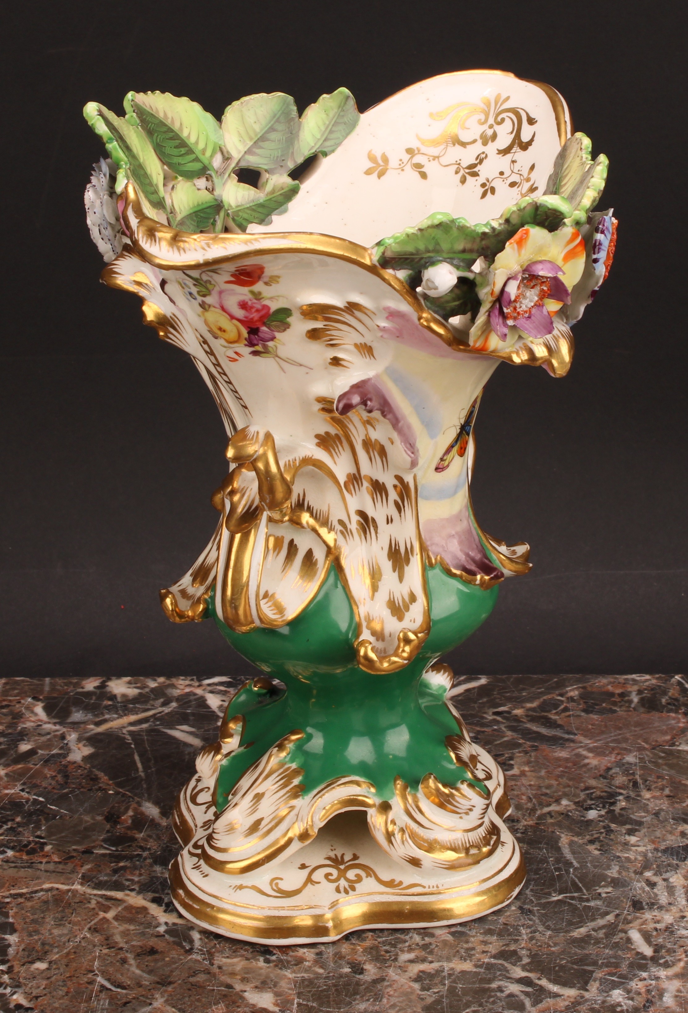 A Coalport Rococo Revival pedestal vase, painted with butterflies and flowers in shaped reserves - Image 3 of 5
