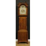 A George IV oak musical longcase clock, 36cm arched brass dial, silvered chapter ring inscribed with