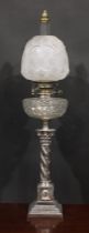 A 19th century silver plated oil lamp, Hawksworth, Eyre & Co., Limited, Sheffield, clear cut glass