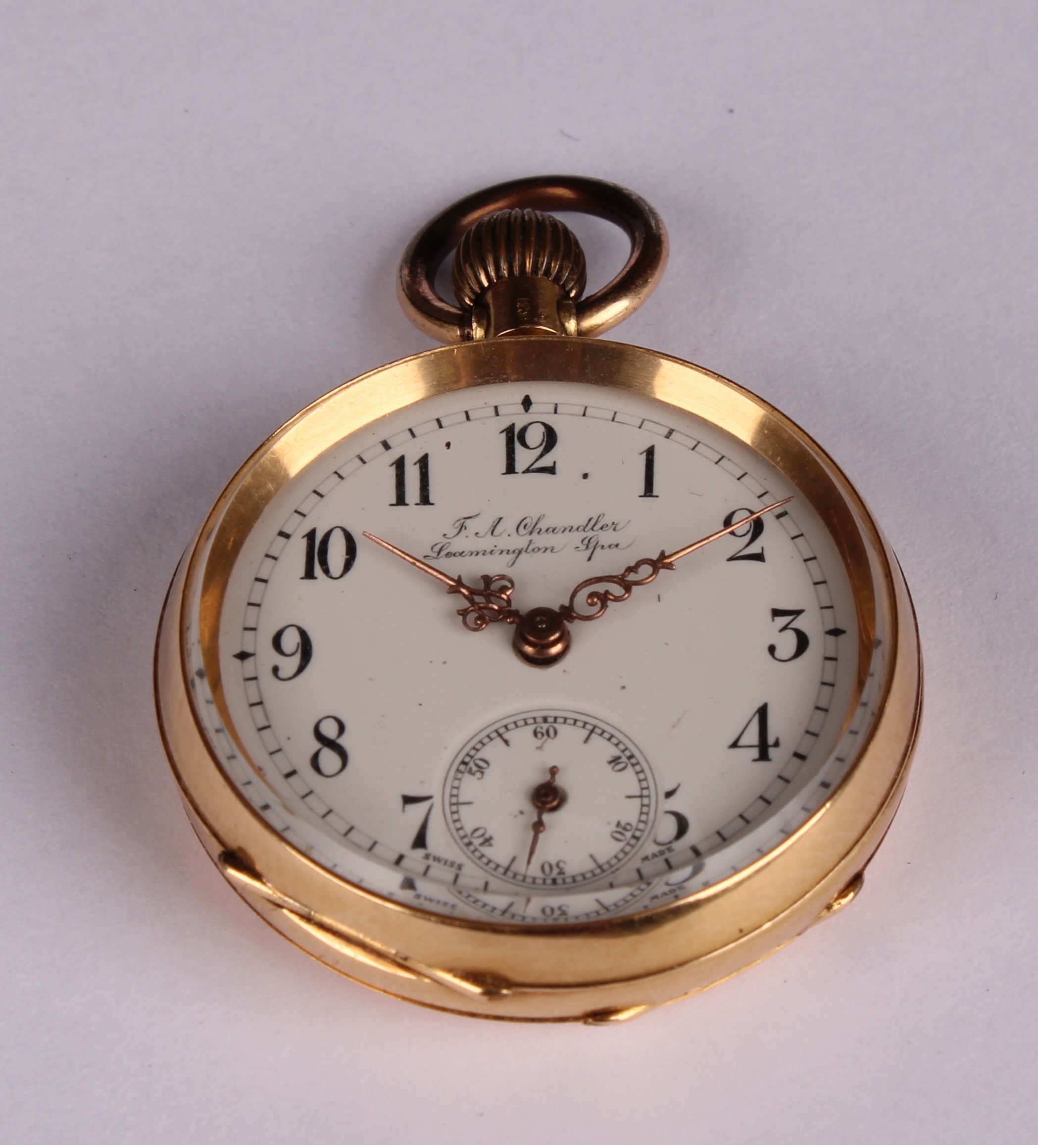 A small 18ct gold fob watch, F A Chandler, Leamington Spa, subsidiary seconds dial - Image 2 of 5