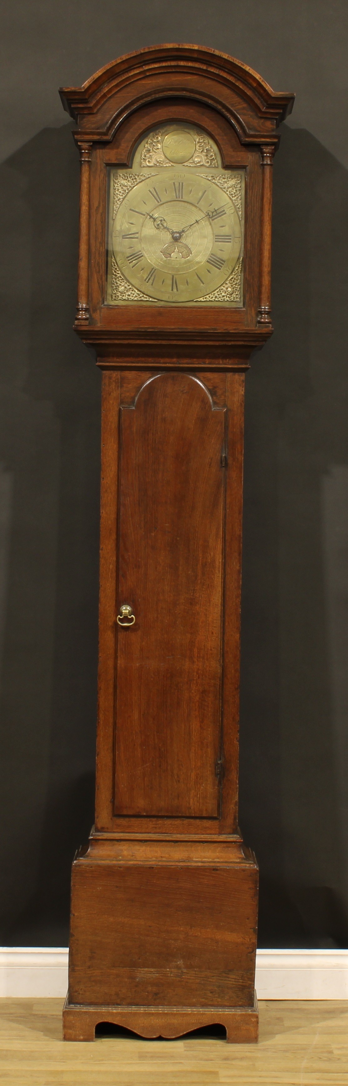 An 18th century Oxfordshire Quaker longcase clock, 30.5cm arched brass dial inscribed Richard