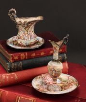 An Austrian enamel miniature ewer and basin, decorated in polychrome in the 18th century taste