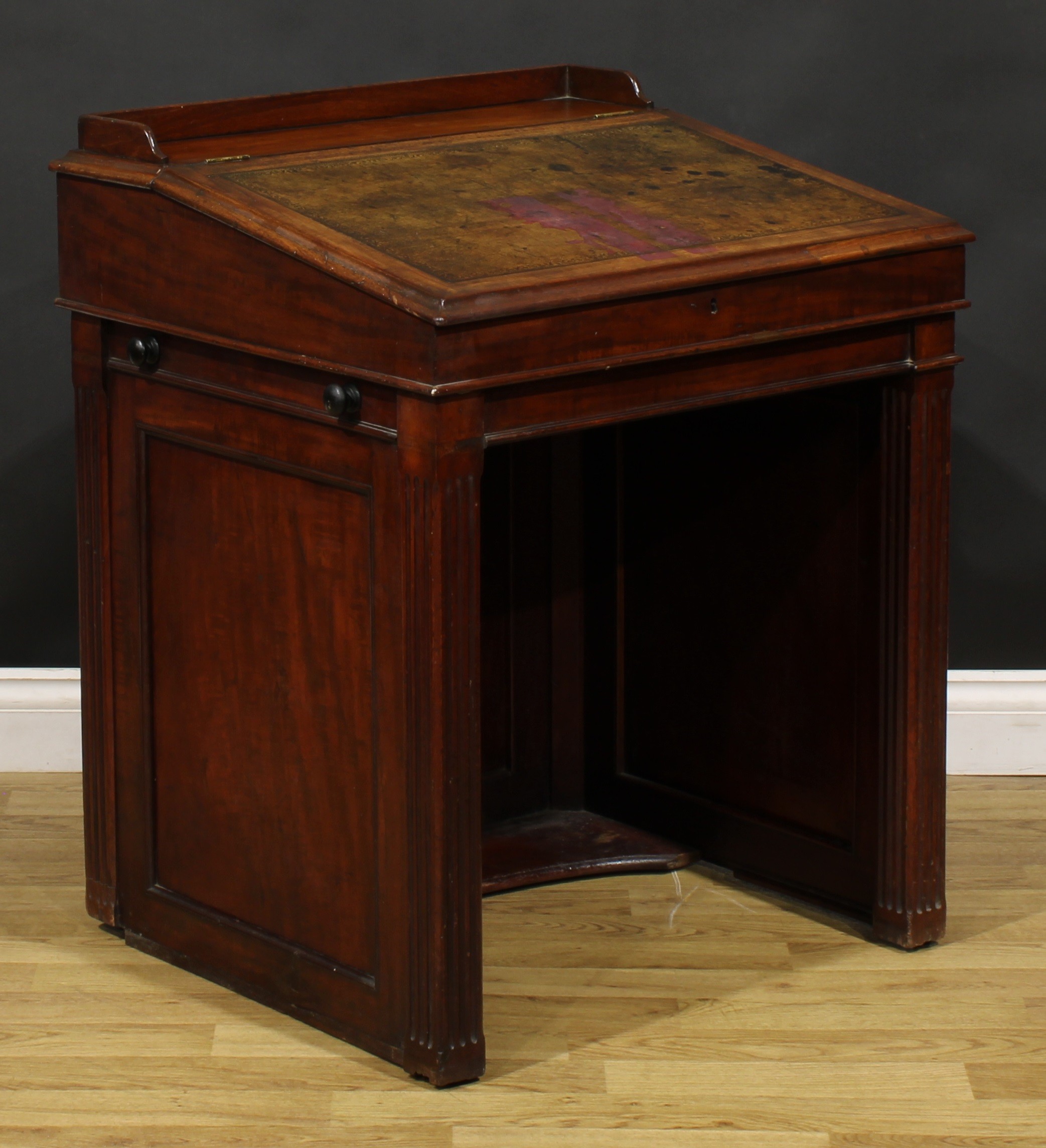 A 19th century mahogany architect’s or cartographer’s Davenport desk, hinged top with inset tooled - Image 4 of 6