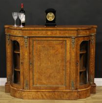 A Victorian gilt metal mounted walnut and marquetry credenza, of moderately small proportions,