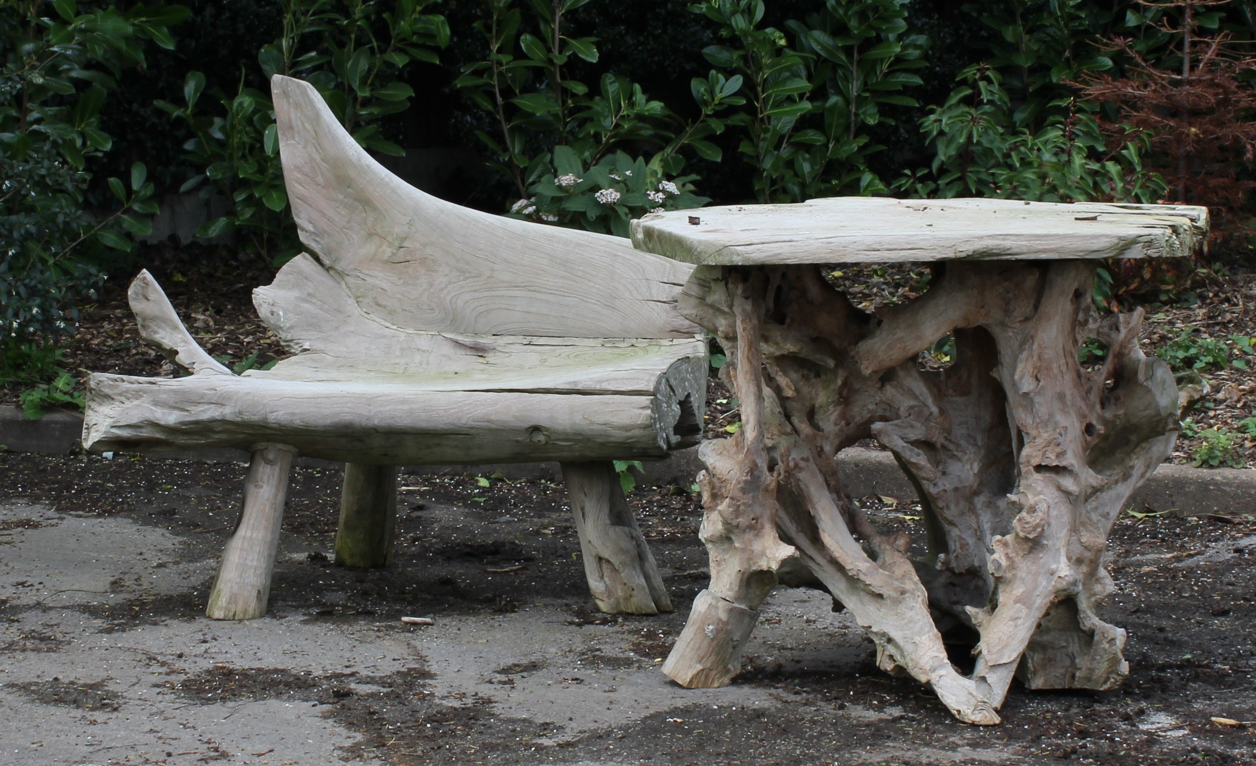 An Indonesian teak rootwood four-piece garden suite, comprising table and chairs, the table 78cm - Image 2 of 4