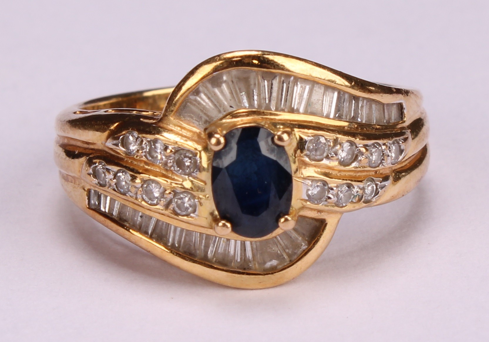 An 18ct gold diamond and blue stone ring, size M/N, marked 750, 5g; an 18ct gold ring, set with a - Image 5 of 8