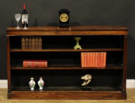 A William IV rosewood open bookcase, rectangular top above two adjustable shelves, flanked by