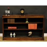 A William IV rosewood open bookcase, rectangular top above two adjustable shelves, flanked by
