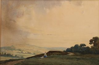 Percy Lancaster (1878-1951) Admiring the Hilltop View, signed and dated 18, watercolour, 31cm x 47cm