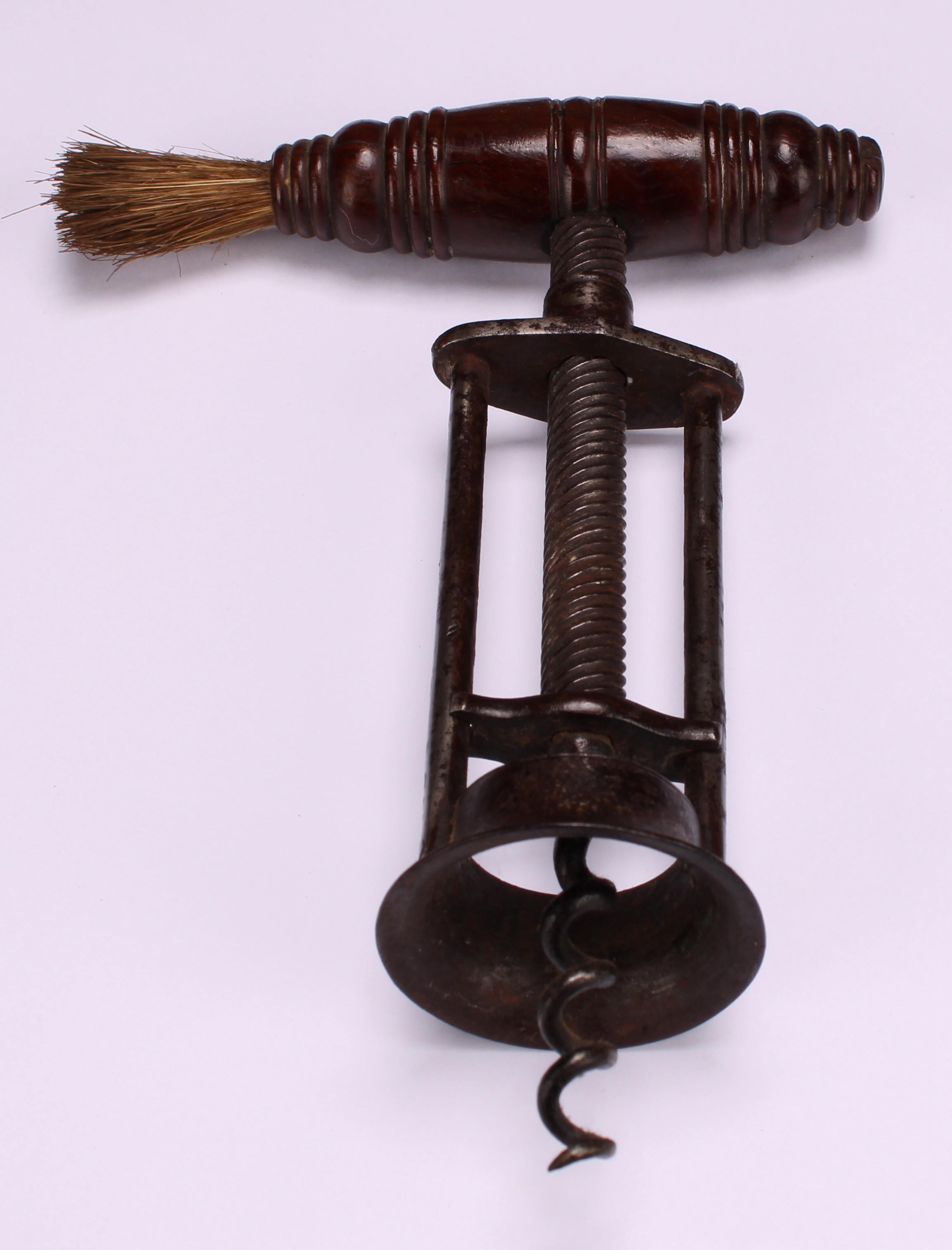 Helixophilia - a 19th century two-pillar mechanical corkscrew, turned rosewood handle, 18cm long - Image 3 of 4