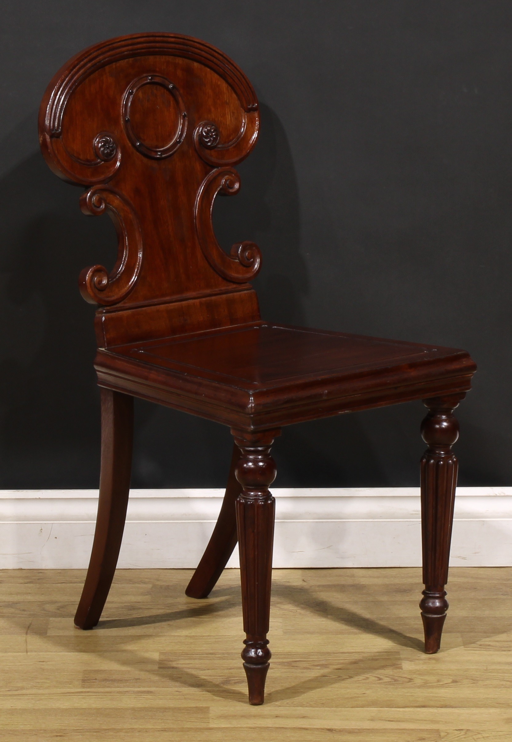 A pair of George IV mahogany hall chairs, in the manner of Gillows of Lancaster and London, each - Image 7 of 9