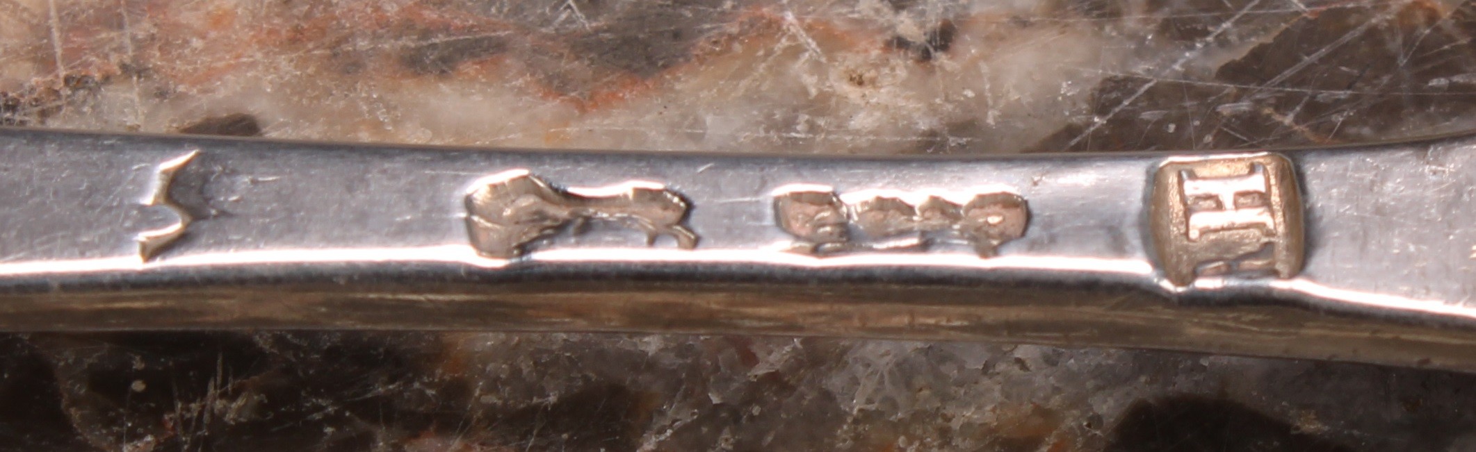 A George II silver Hanoverian pattern shell back table spoon, 20cm long, Ebenezer Coker, London - Image 5 of 7