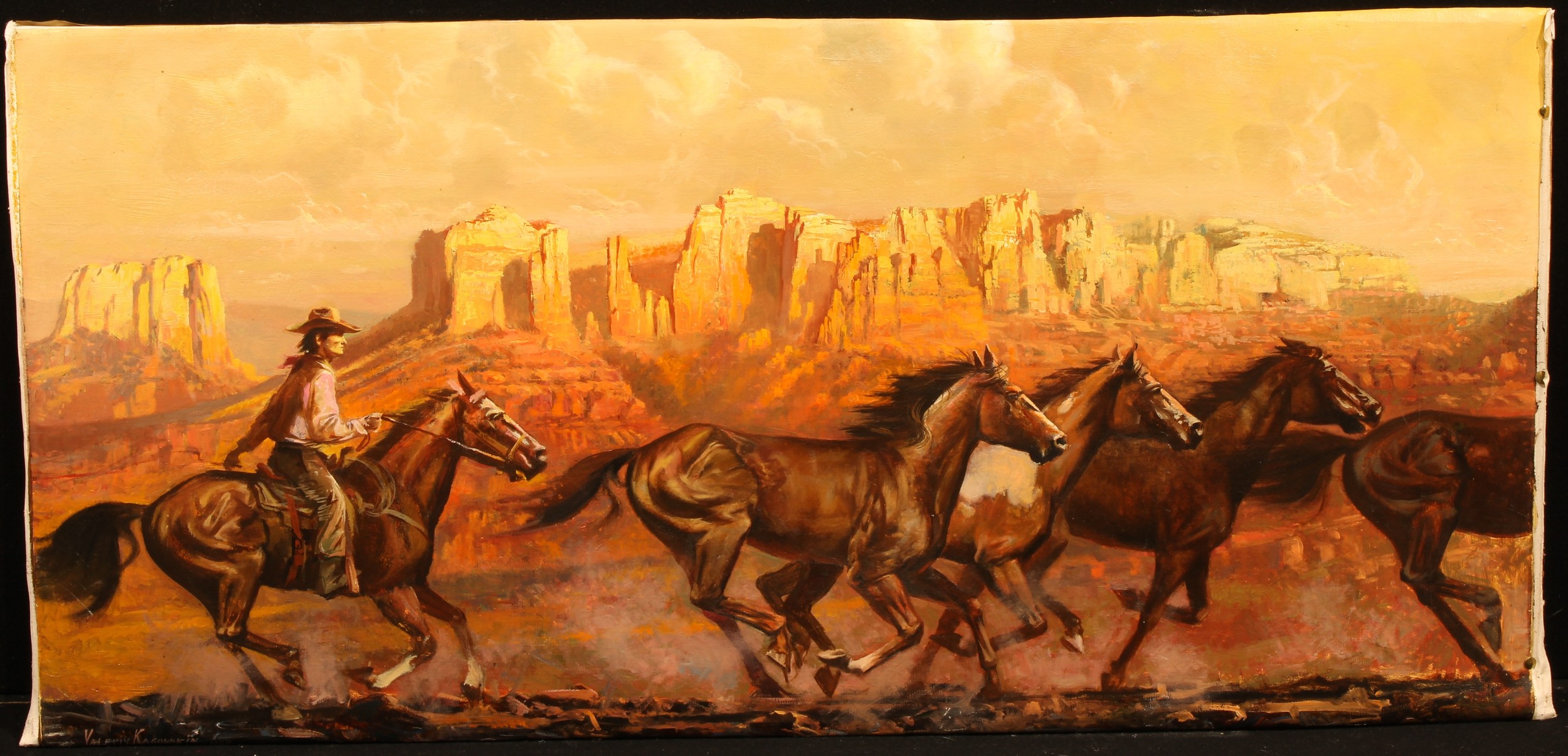 Valeriy Kagounkin (Russian, Bn. 1959) The American West, acrylic on canvas, 60cm x 121cm