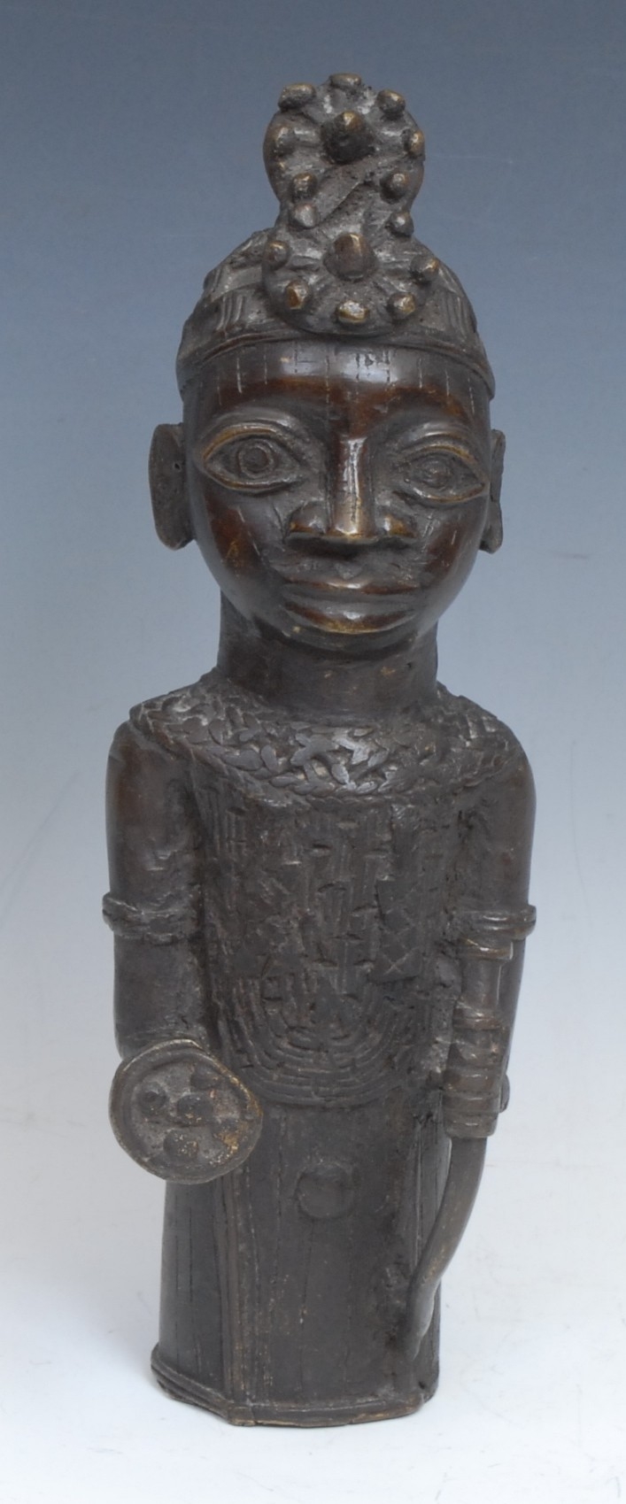 Tribal Art and the Eclectic Interior - a Nigerian bronze Benin bust, of a male warrior, half - Image 4 of 5