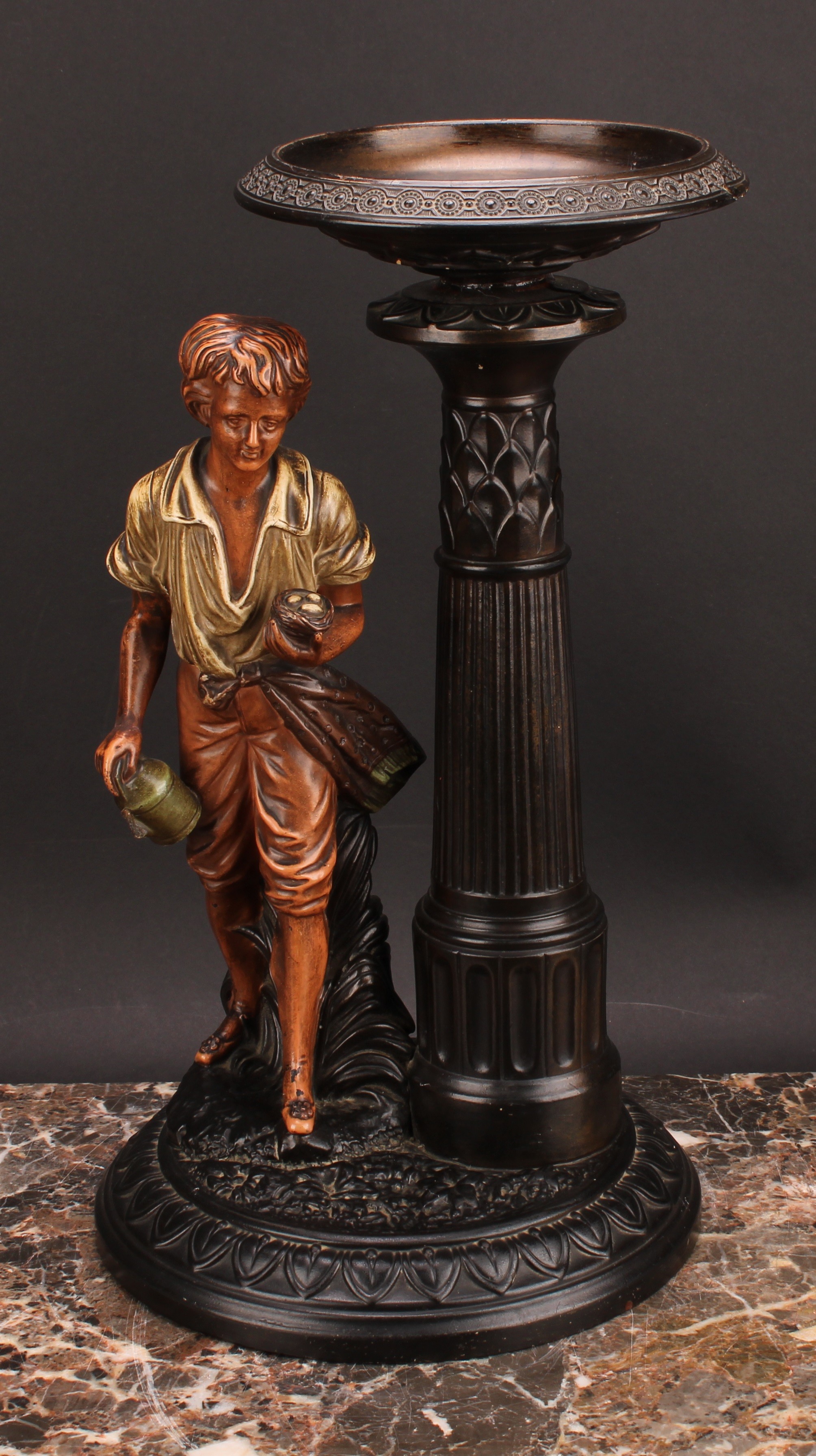 A pair of Gerbing & Stephan figural table comports, each as a young gatherer, he with a basket of - Image 7 of 10