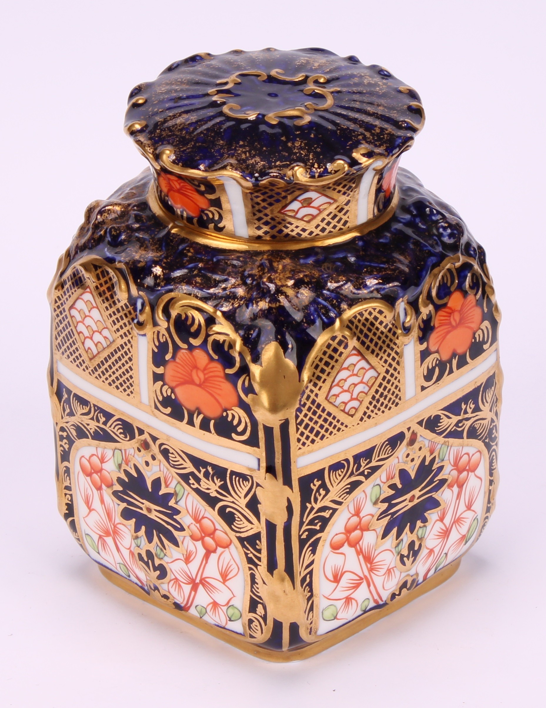 A set of three Royal Crown Derby 1128 pattern shaped rectangular caddies, shaped circular covers, - Image 5 of 19