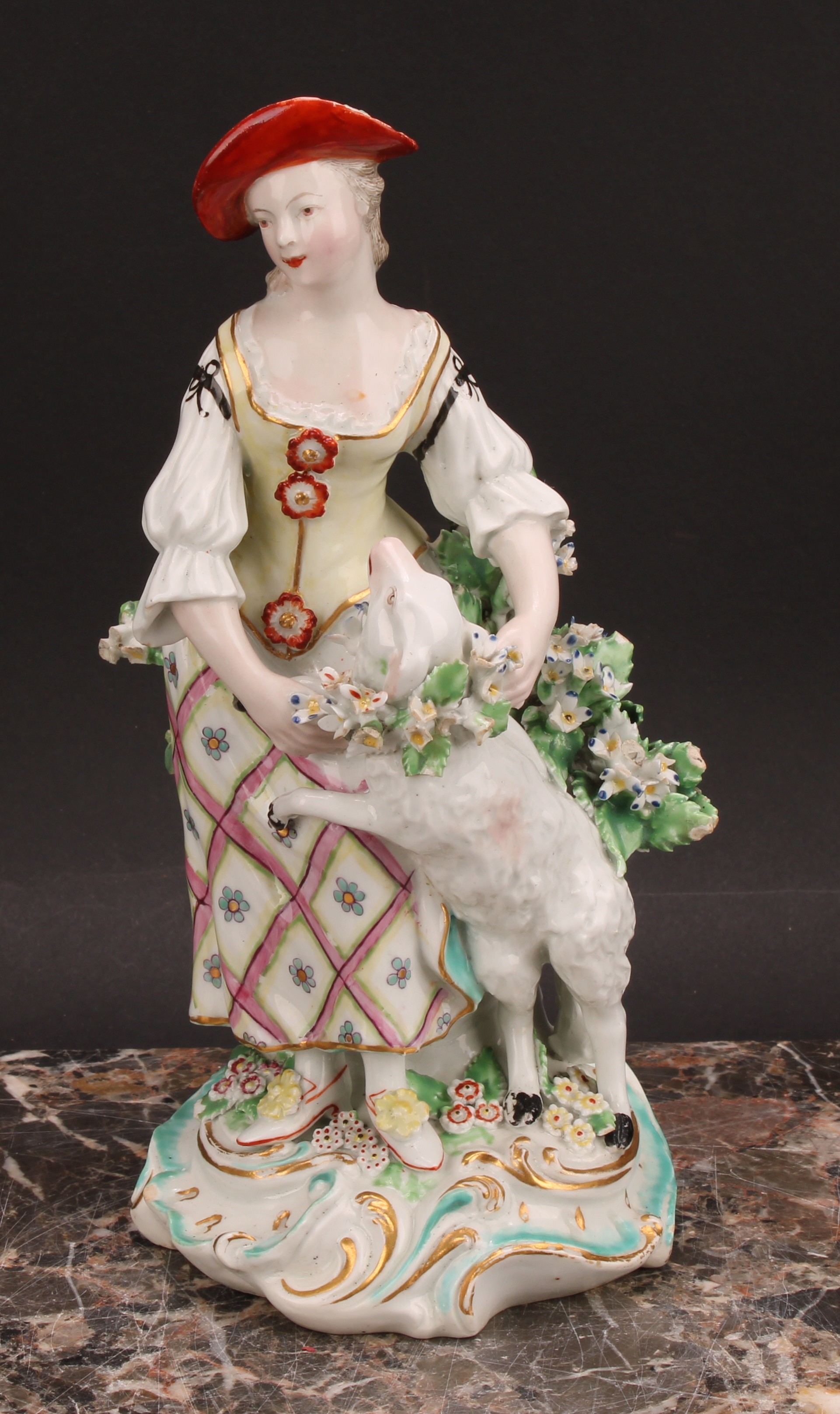 A pair of Derby figures, The Garland Shepherds, he wearing a broad brimmed black hat, turquoise - Image 3 of 10