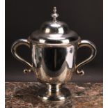 A large George II Irish silver bell shaped loving cup and cover, quite plain and of substantial