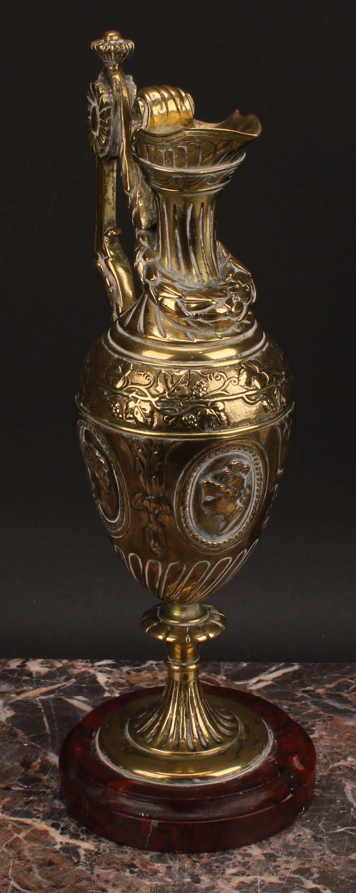 A 19th century Grand Tour bronze ewer, probably French, cast with portraits and fruiting vine, - Image 3 of 4