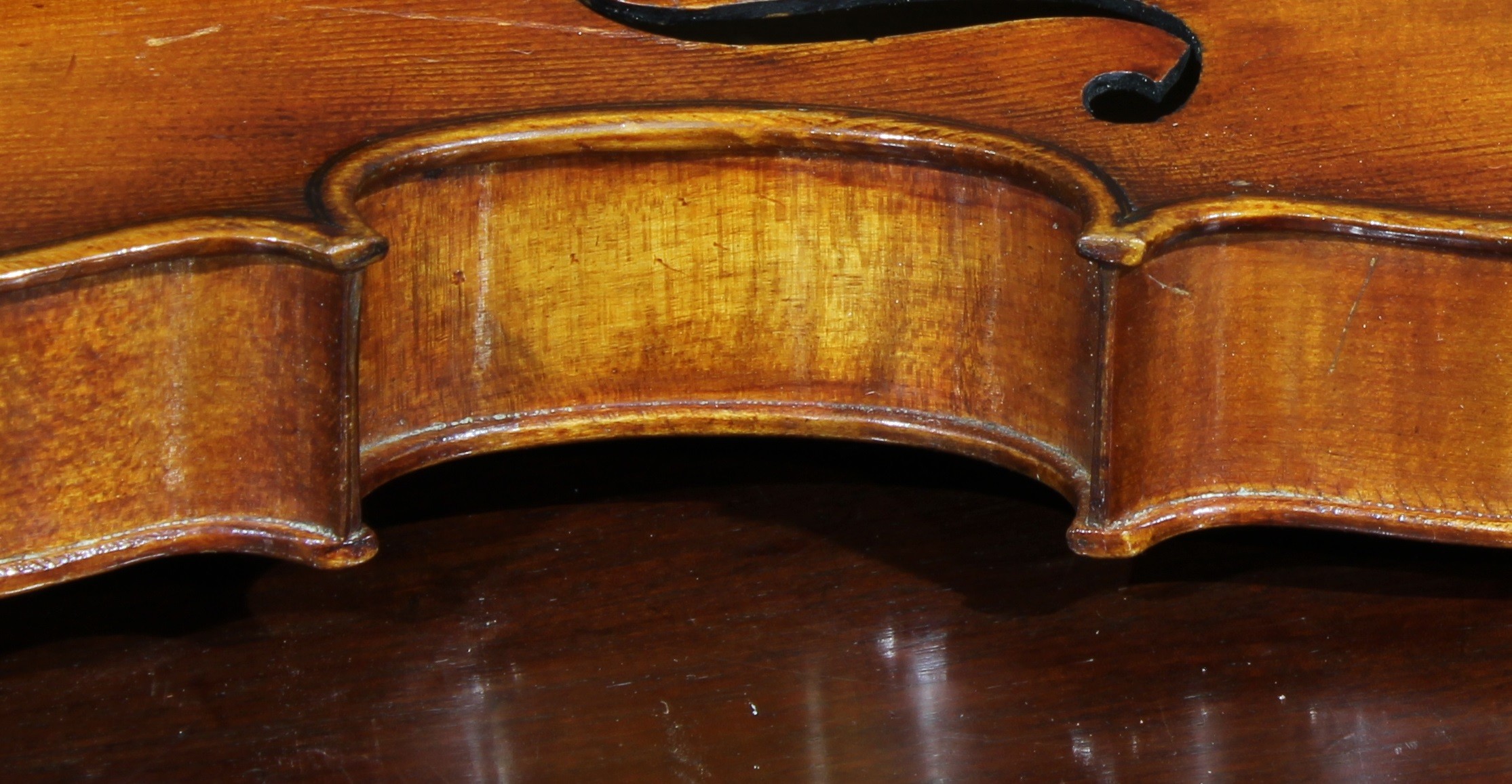 A violin, the one-piece back 36cm long excluding button, ebonised tuning pegs, outlined with - Image 5 of 10