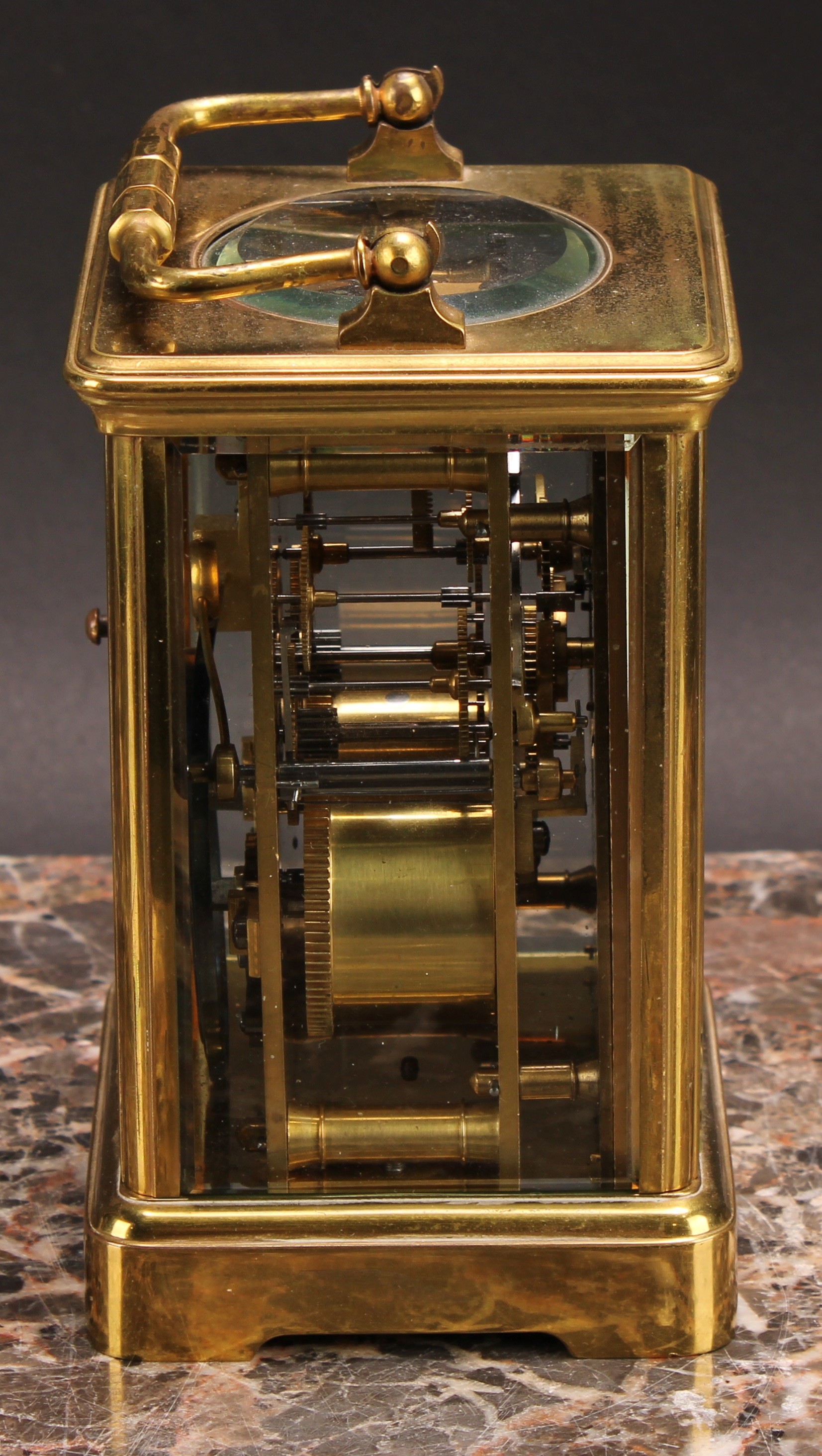 A late 19th century lacquered brass carriage clock, the gilt dial inscribed Woodruff, Dover & Paris, - Image 5 of 6