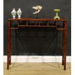 A Chinese hardwood side or altar table, of domestic proportions, rectangular top above a deep