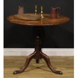 A George III oak tripod occasional table, circular tilting top, turned column, cabriole legs, pad