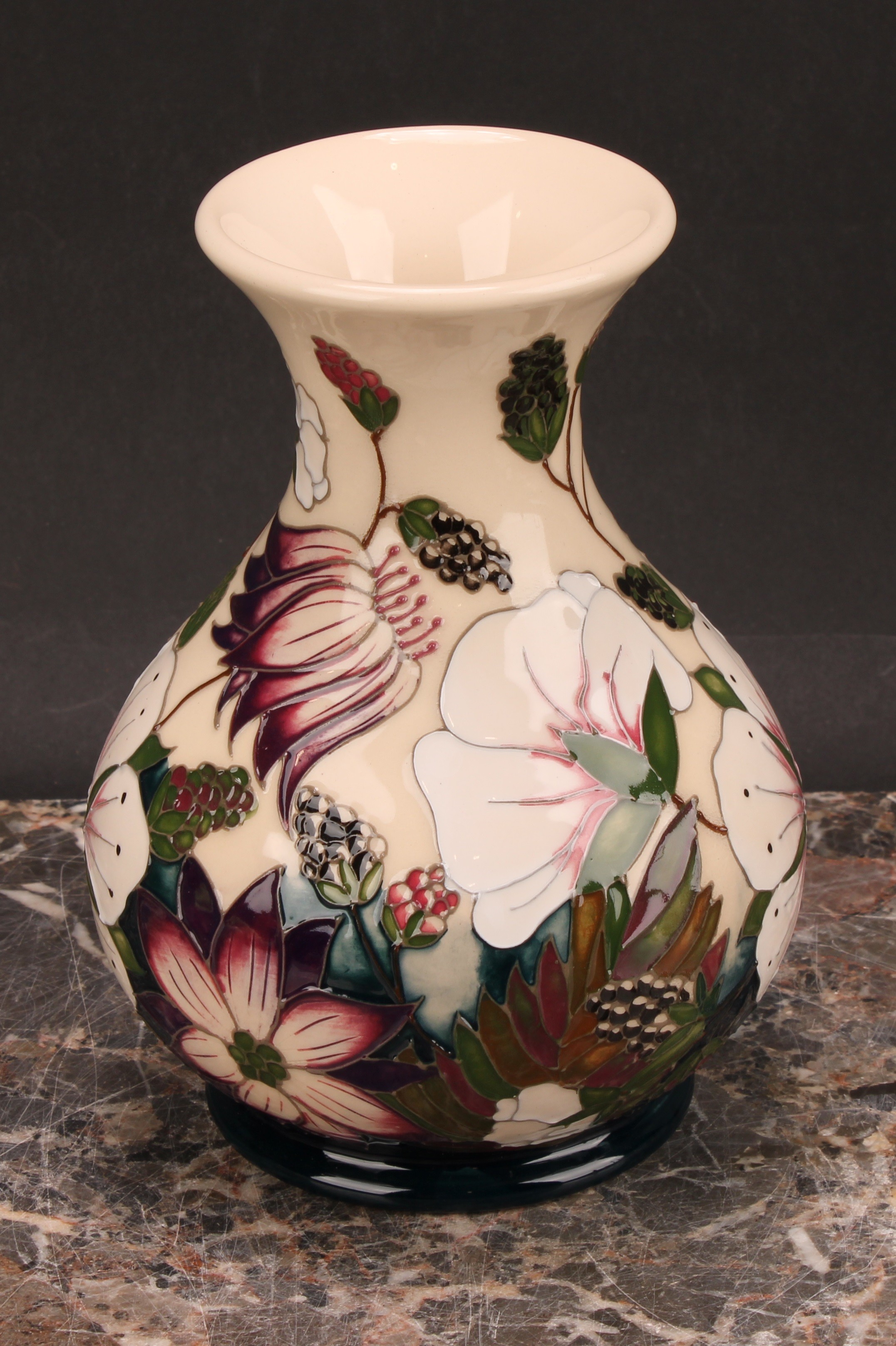 A contemporary Moorcroft Bramble Revisited pattern ovoid vase, 16cm high, impressed and painted - Image 4 of 5