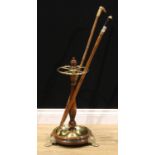 A 19th century design walnut and brass-mounted walking stick stand, turned baluster and finial,