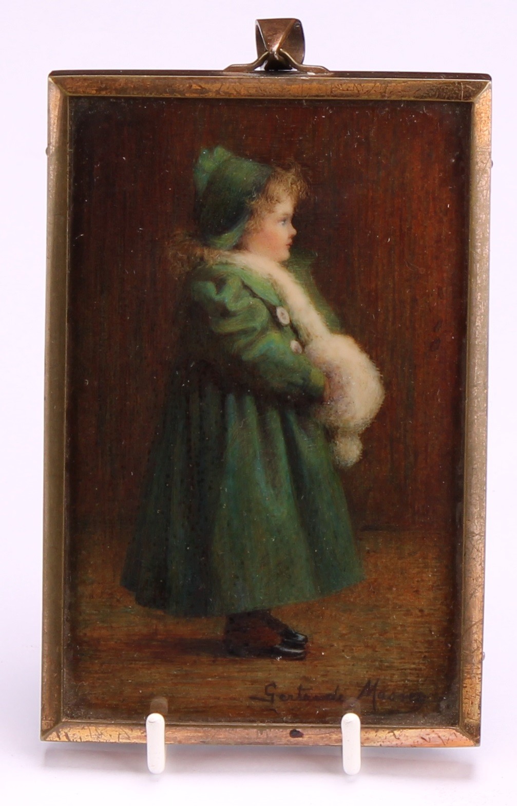 Gertrude Massey (British, 1868-1957), profile portrait miniature on ivory, Eva, Daughter of Mrs - Image 2 of 4