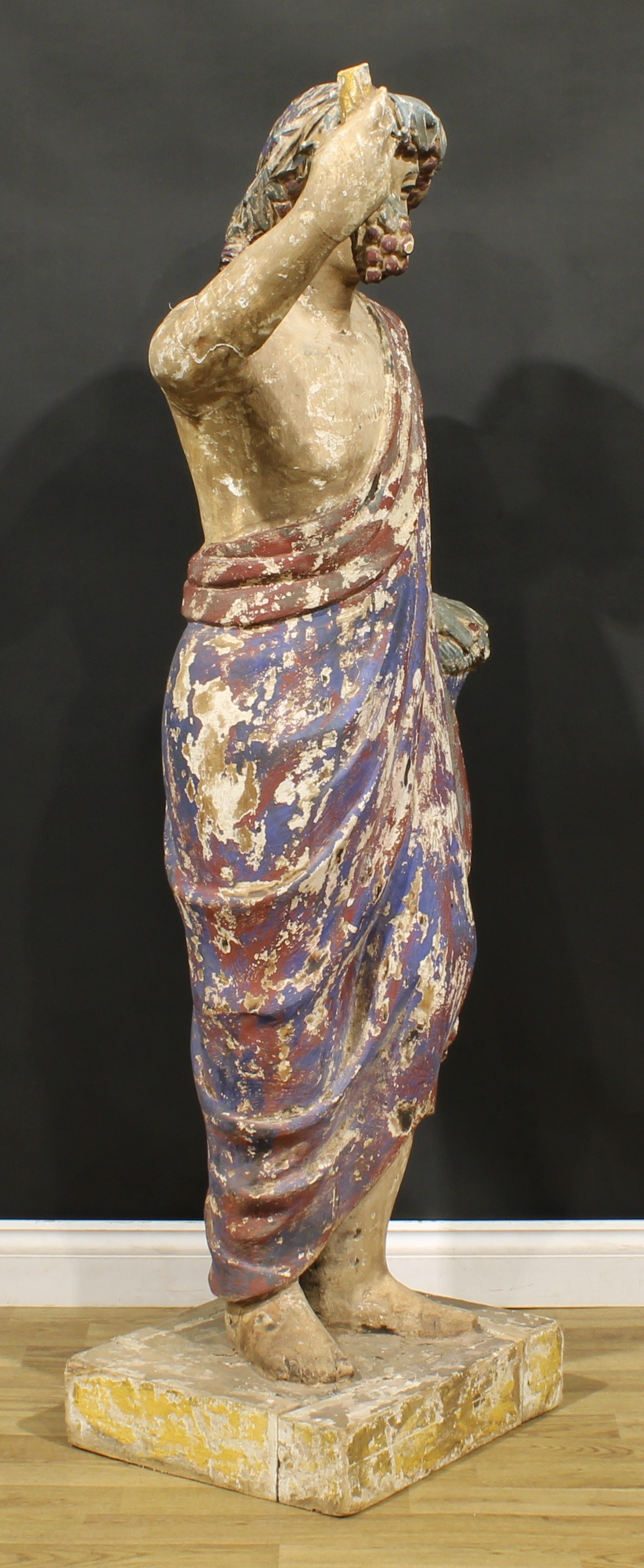 A 19th century polychrome painted softwood and gesso floor-standing figure, carved as an allegory of - Image 2 of 4