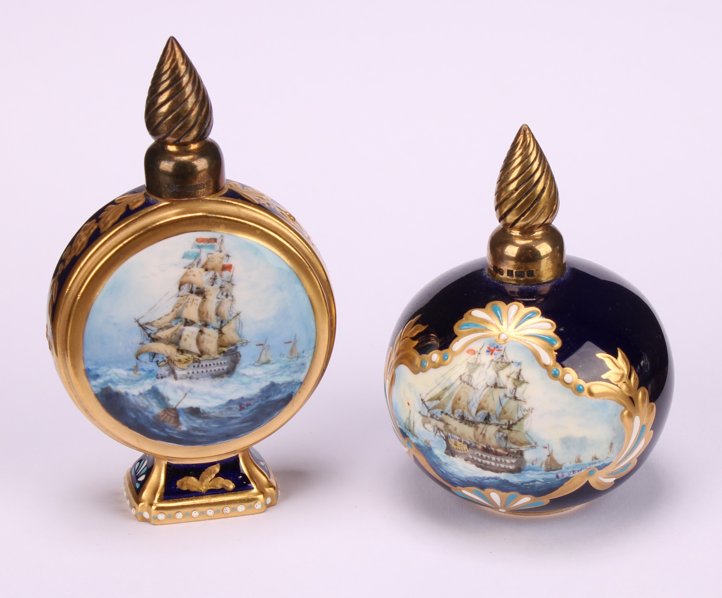 A Lynton porcelain globular scent bottle, painted by Stefan Nowacki, signed, with a sailing ship - Image 2 of 10