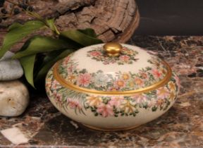 A Japanese satsuma bun shaped bowl and cover, painted in the typical palette with flowers, 15.5m