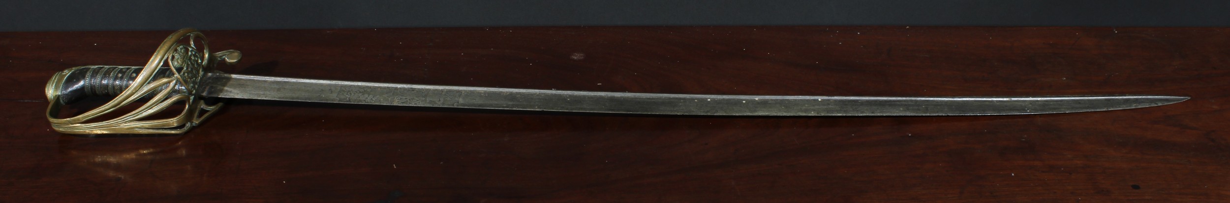 A William IV infantry officer’s sword, 82cm pipe-back blade etched with crowned WMIV cypher, brass - Image 2 of 3