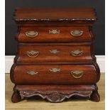 Miniature Furniture - a 19th century Dutch bombe commode or chest, of three long drawers, the shaped