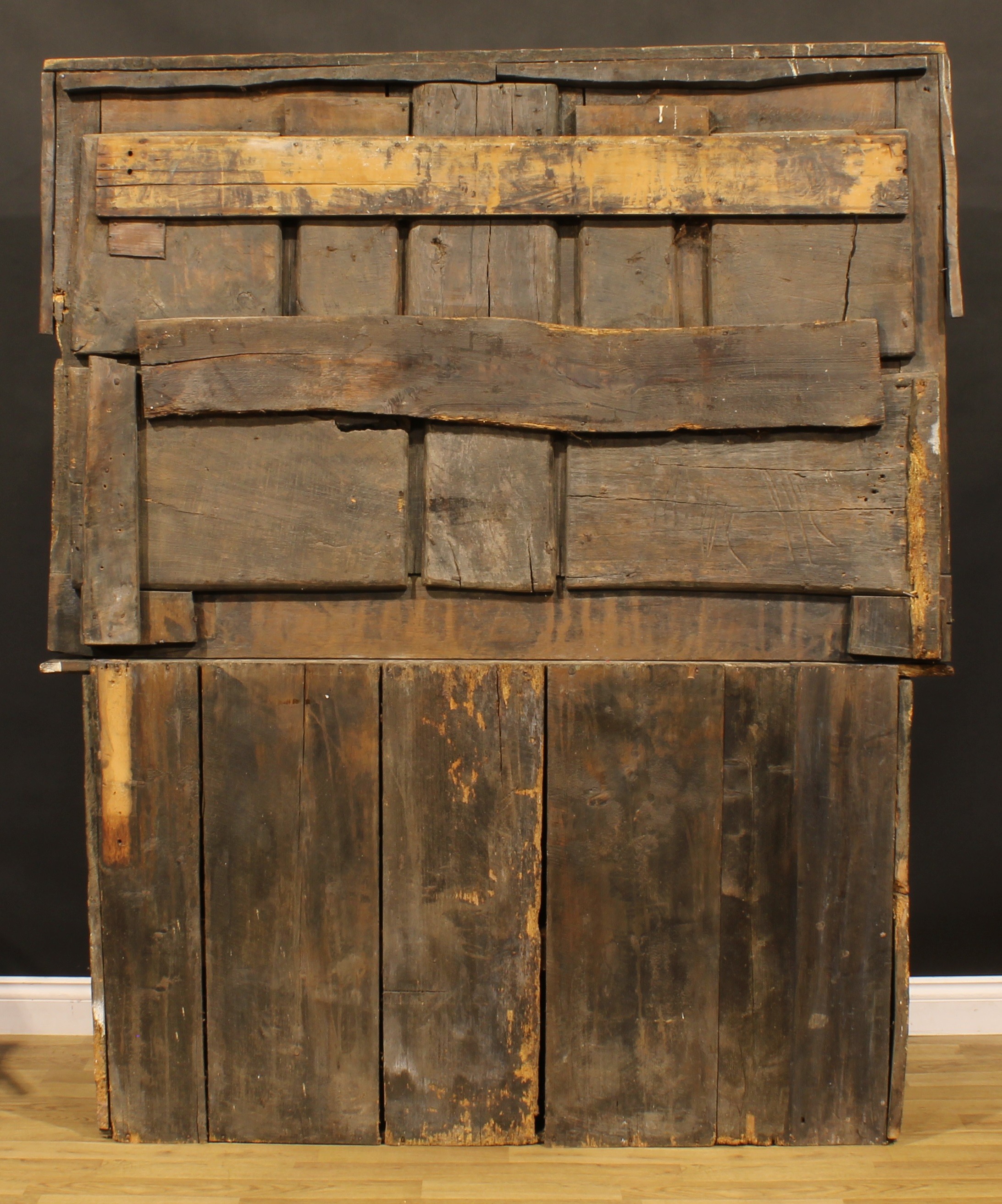 A 17th century style ecclesiastical Historicist Revival oak dresser or side cabinet, carved - Image 4 of 4