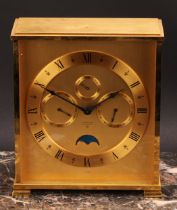 A mid 20th century Swiss brass desk clock, 14cm brass dial inscribed LOOPING 15 JEWELS ⑧, Roman