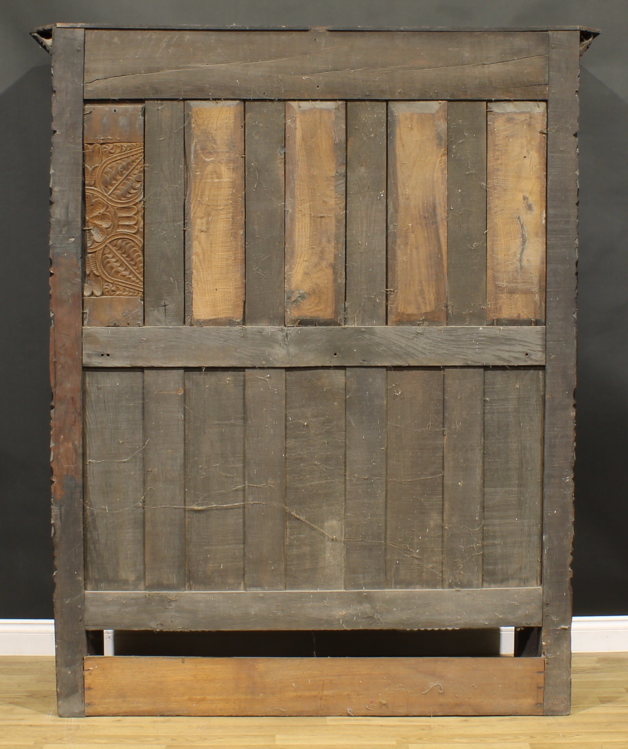 A 19th century oak buffet or cup-board, in the manner of George Shaw, outswept cornice above two - Image 4 of 4