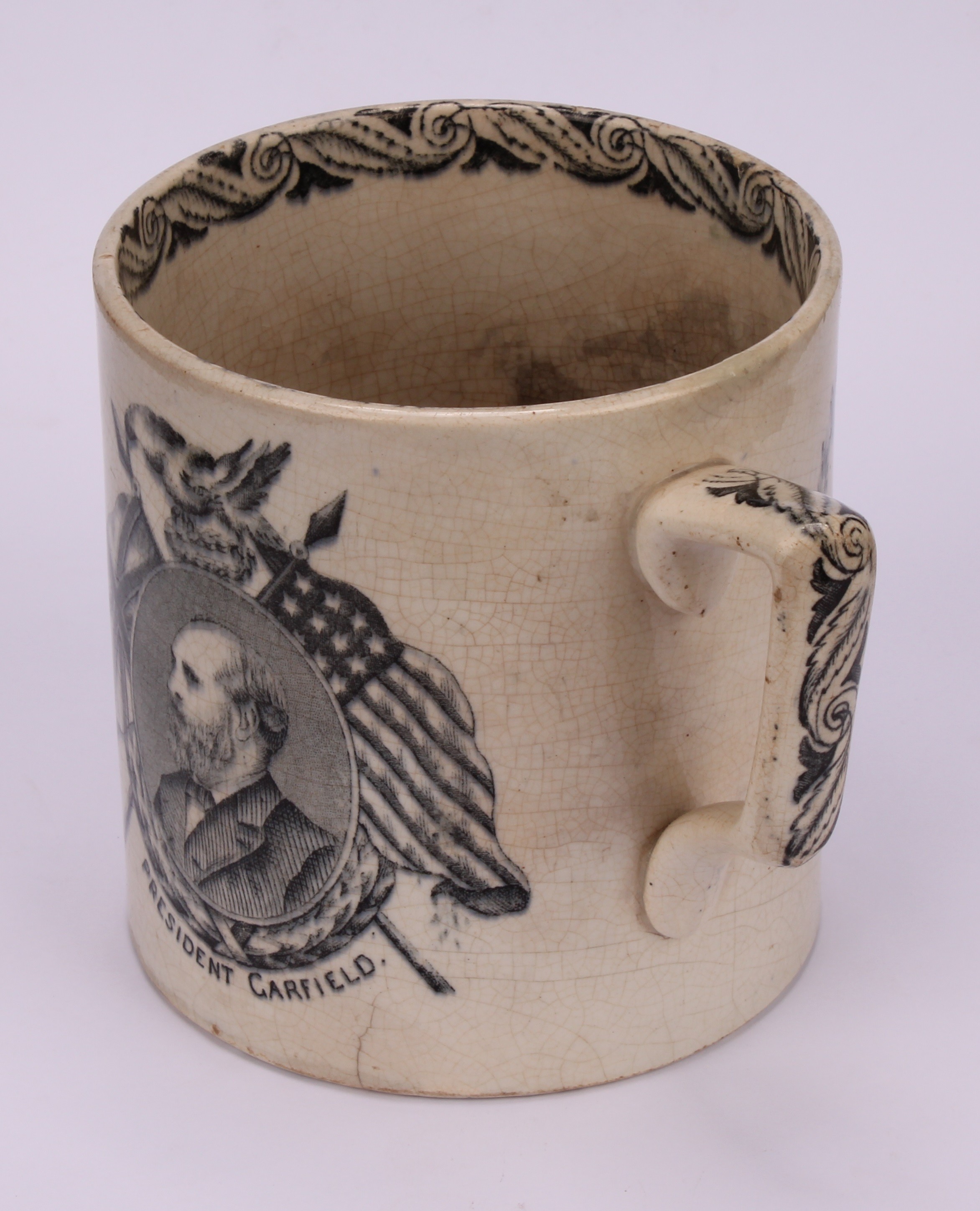 A Staffordshire Burslem mug, printed in monochrome with a portrait of President Garfield (1831 - - Image 4 of 5