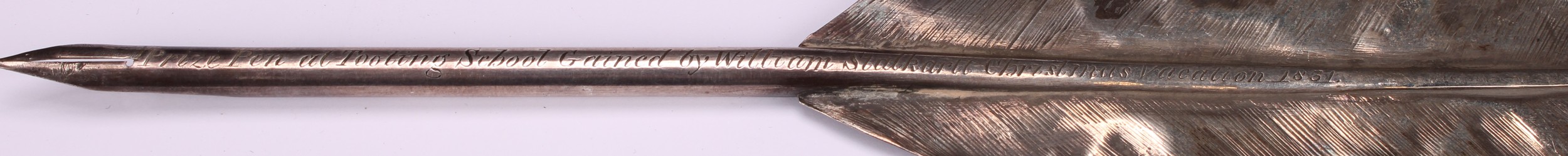 An unusual William IV silver quill, the rachis inscribed Pen at Tooting School Gained by William - Image 4 of 5
