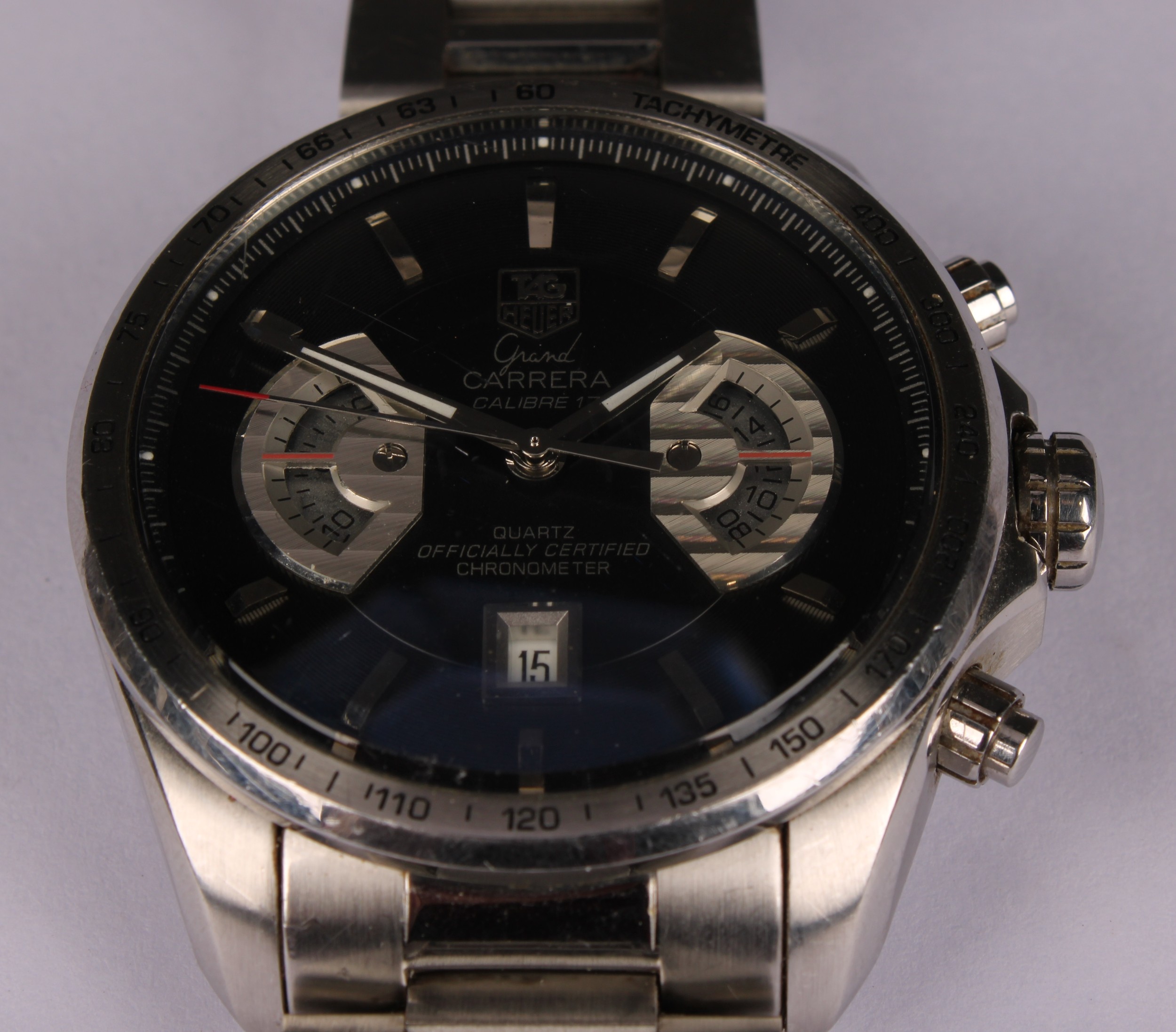 A gentleman's Tag Heuer Grand Carrera stainless steel chronometer wristwatch, the black dial with - Image 5 of 6