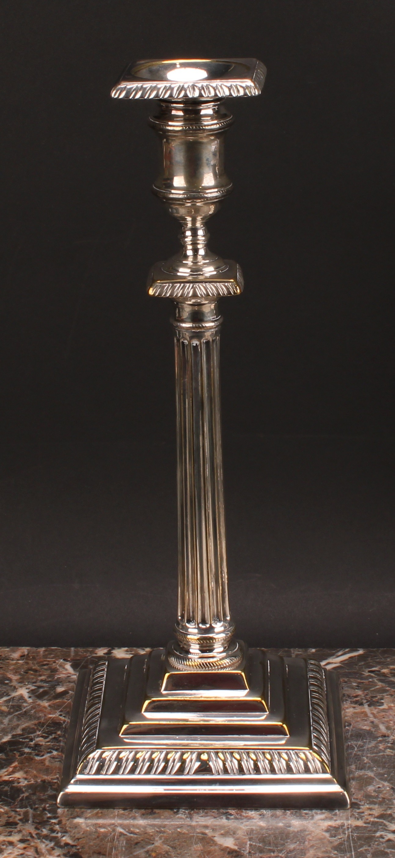 A pair of George III 'Teutonic' German silver plated or paktong table candlesticks, detachable - Image 3 of 6